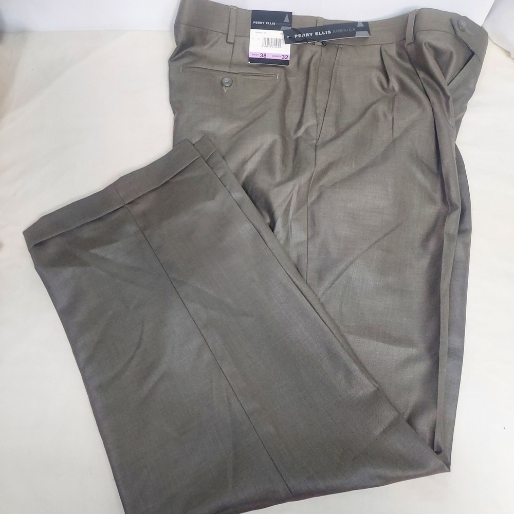 Perry Ellis America‎ Dress Pants Men's 38x32 Pleated Front Cuffed Gray Trousers